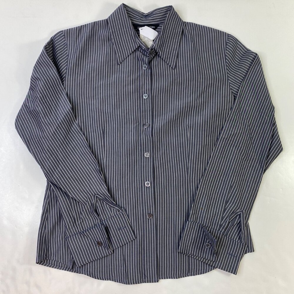 Espirit De Corp Women's Blouse Gray Size M Long Sleeves Collar Cuffs Buttons